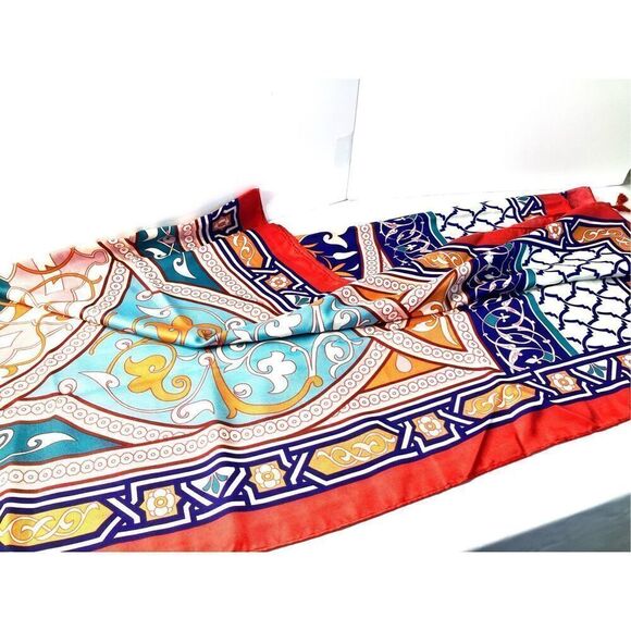 Womens Vibrant Multicolor Shawl Geometric Knit Scarf 34” x 72” - Picture 3 of 8